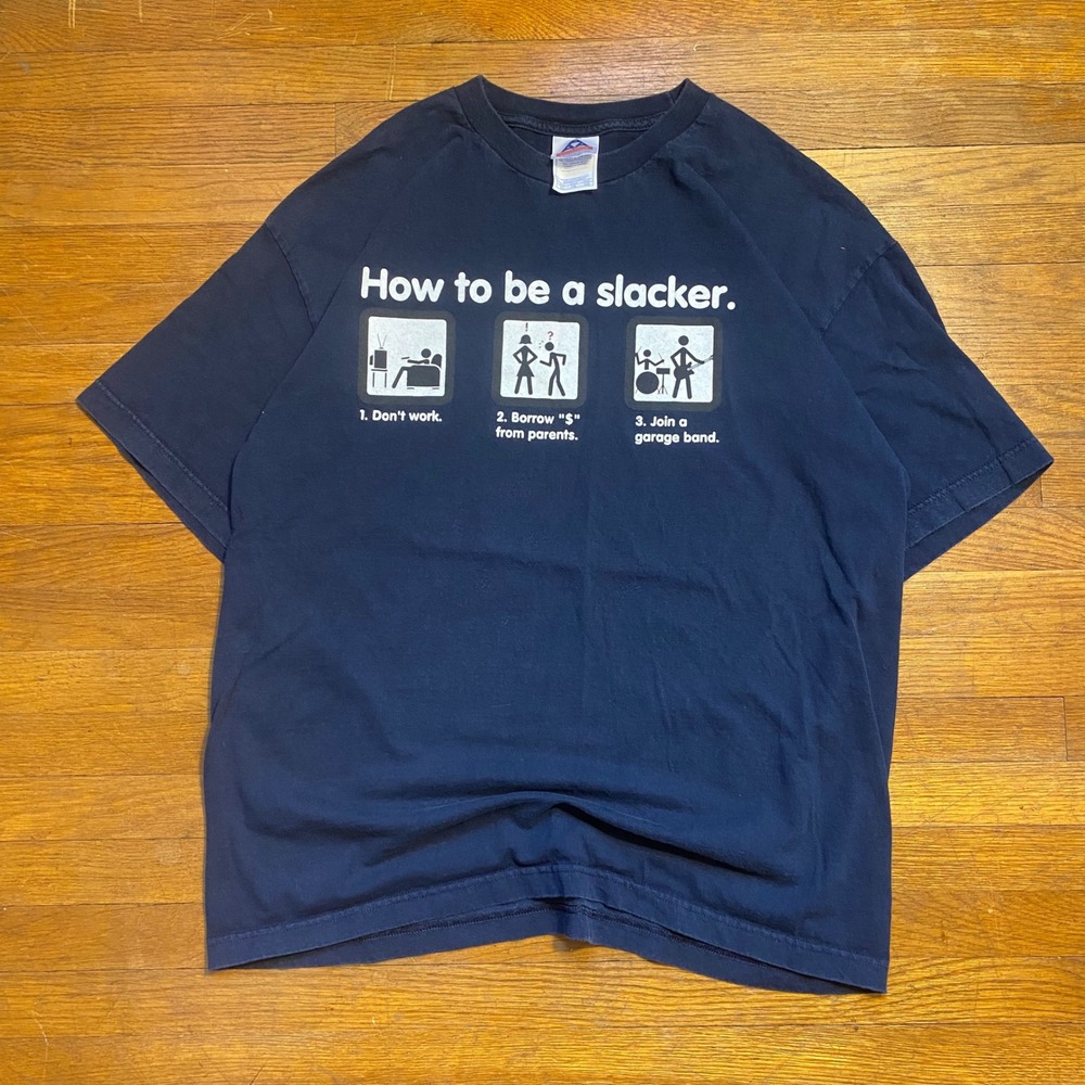 Vintage Y2K How To Be A Slacker Graphic Tee Navy Blue XL Funny Humor Alstyle
